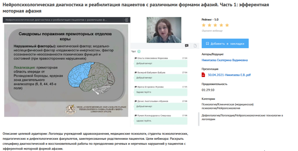 [УИПКиП] Вебинары Нейропсихологическая диагностика и реабилитация пациентов с различными формами афазий (Екатерина Никитаева)