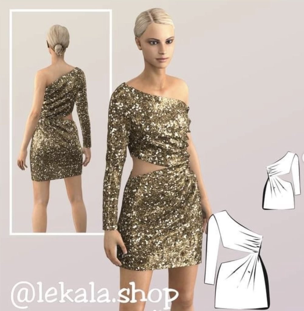 [lekala.shop] Ассиметричное мини платье с одним рукавом