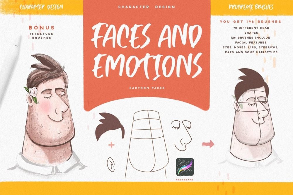 Набор кистей для создания лиц и эмоций / Faces & Emotions Procreate Brush (Spasibenko Art)